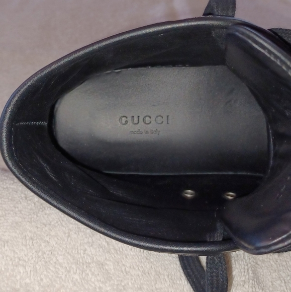 Gucci Black Leather Women's High Top Sneakers Lace Boots Silver Logo EURO 39 - Picture 7 of 8